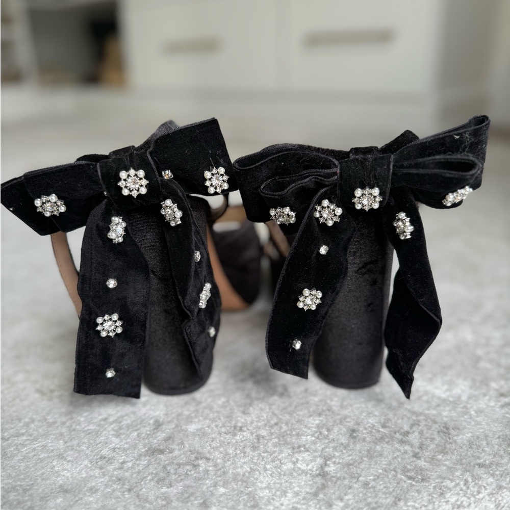 Velvet bow platform heels - Picture 3 of 7